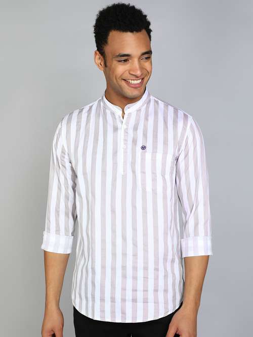men mandarin neck striped short kurta - 20417784 -  Standard Image - 0