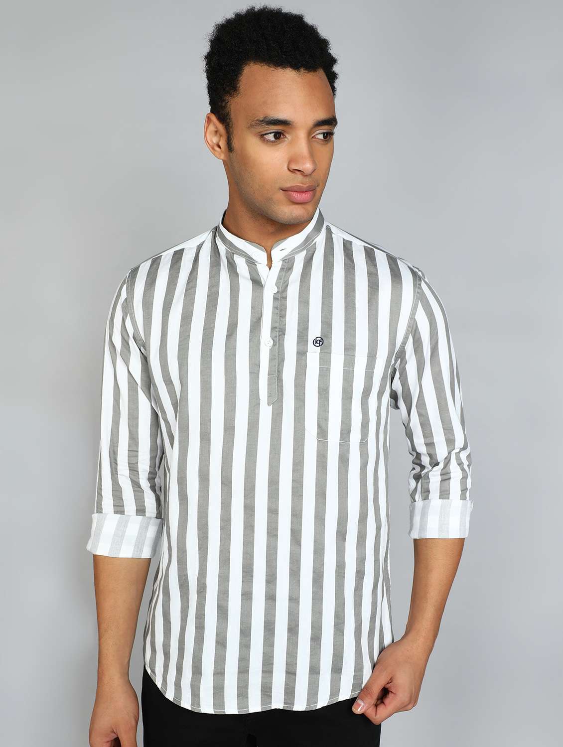 men mandarin neck striped short kurta - 20417786 -  Zoom Image - 0