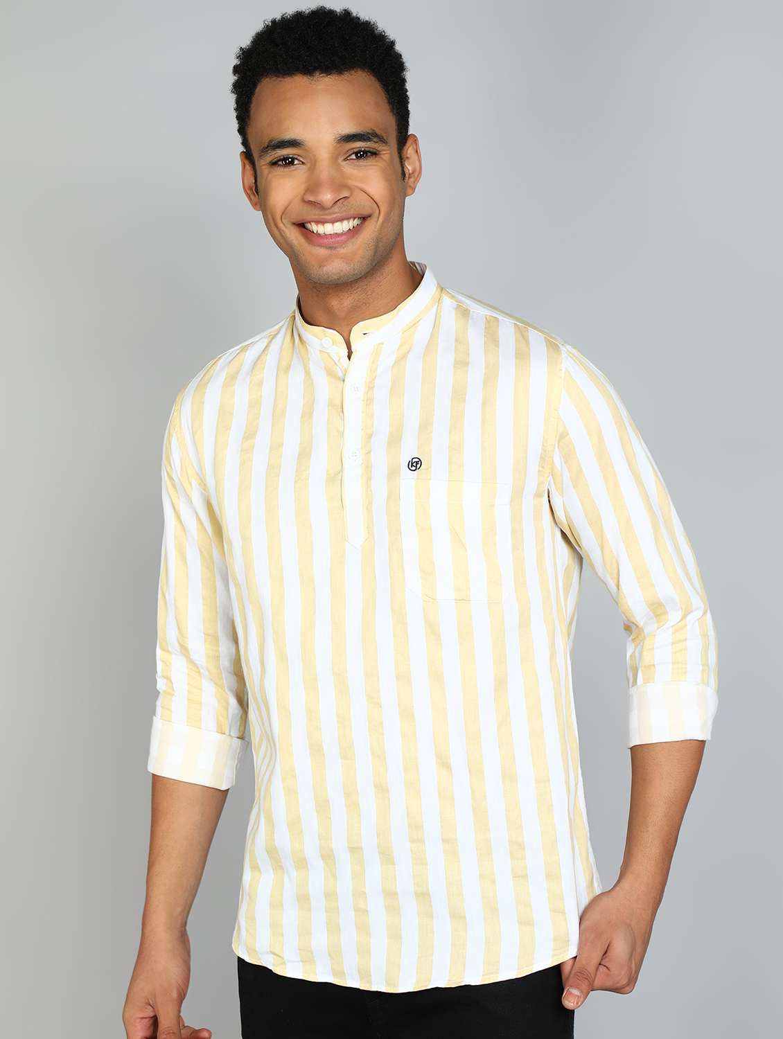 men mandarin neck striped short kurta - 20417788 -  Zoom Image - 0