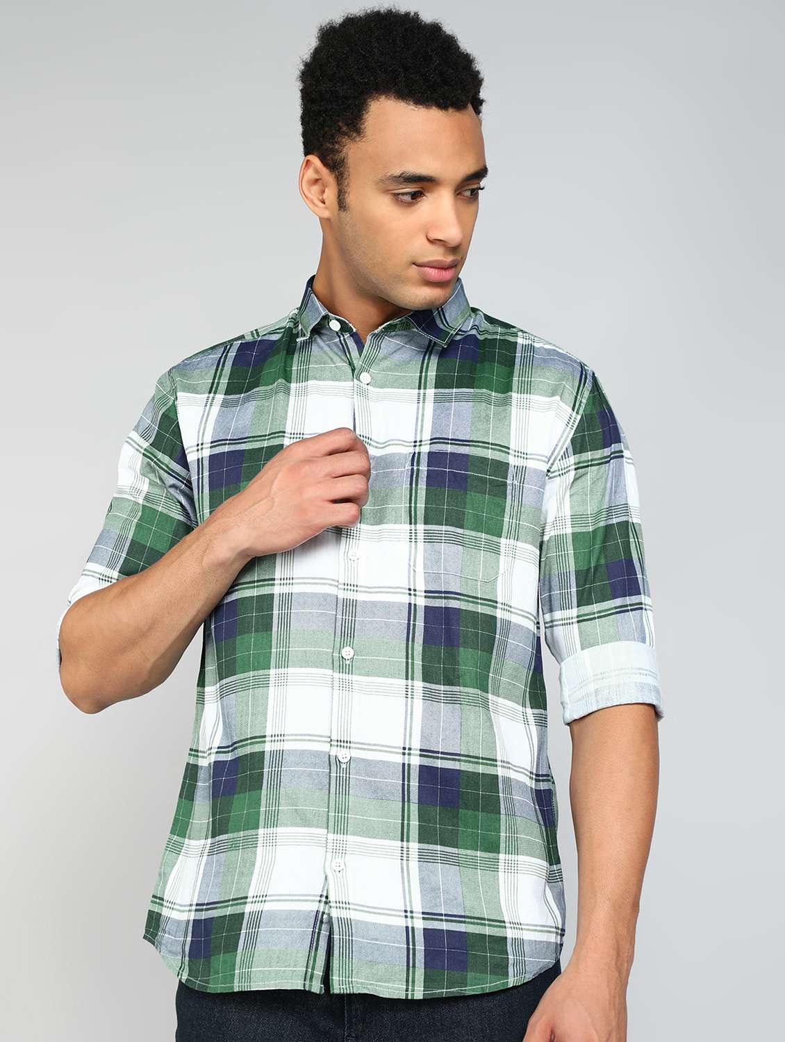 green checkered casual shirt