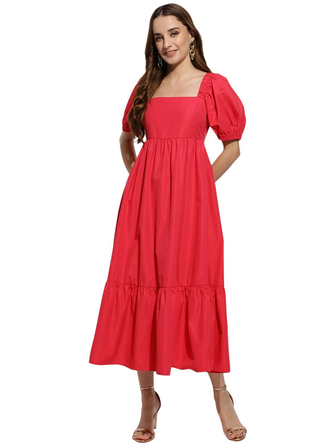 red solid maxi dress