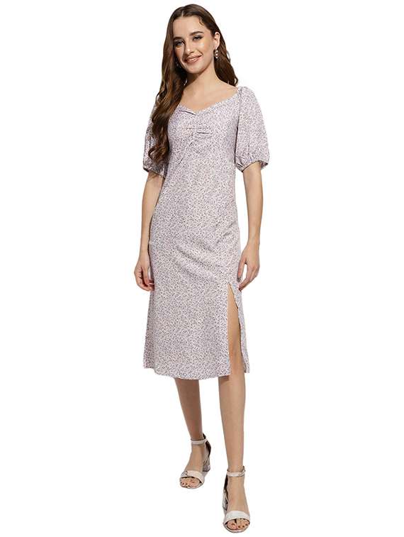 grey floral high slit dress - 20418742 -  Zoom Image - 0