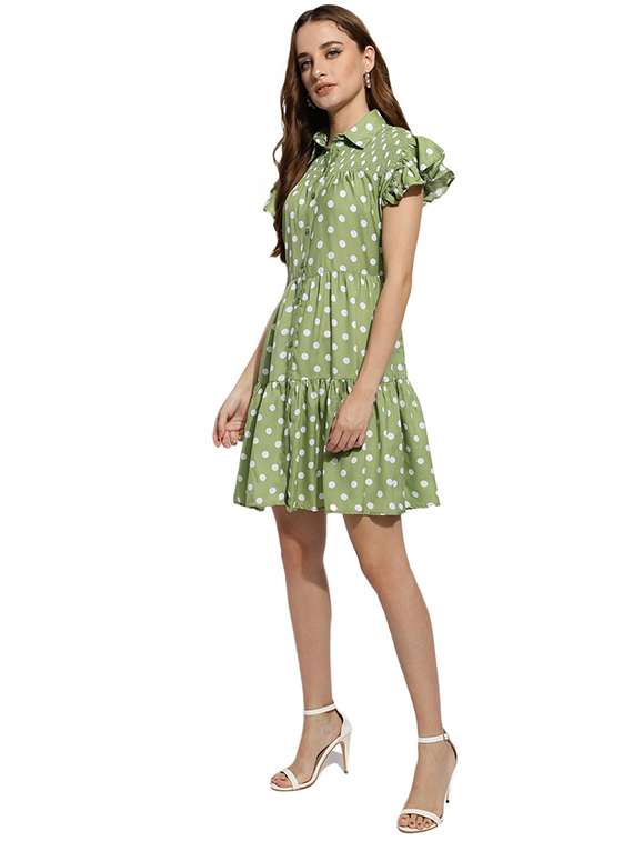 green polka dots shirt dress - 20418745 - Standard Image - 3
