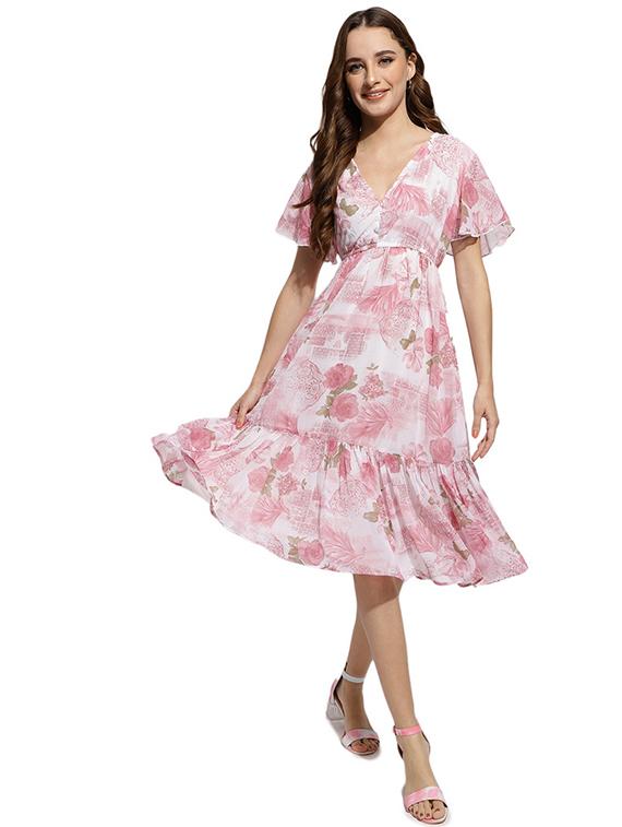 white floral print a-line dress - 20418752 - Zoom Image - 0