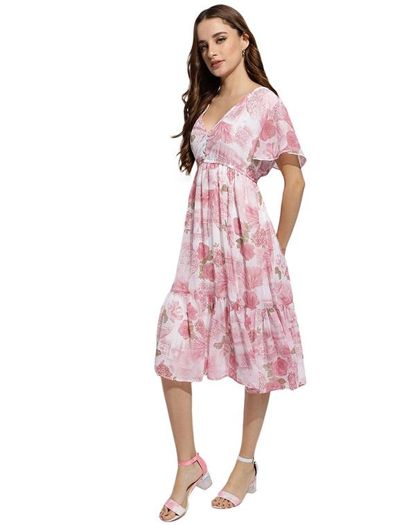 white floral print a-line dress - 20418752 - Standard Image - 3