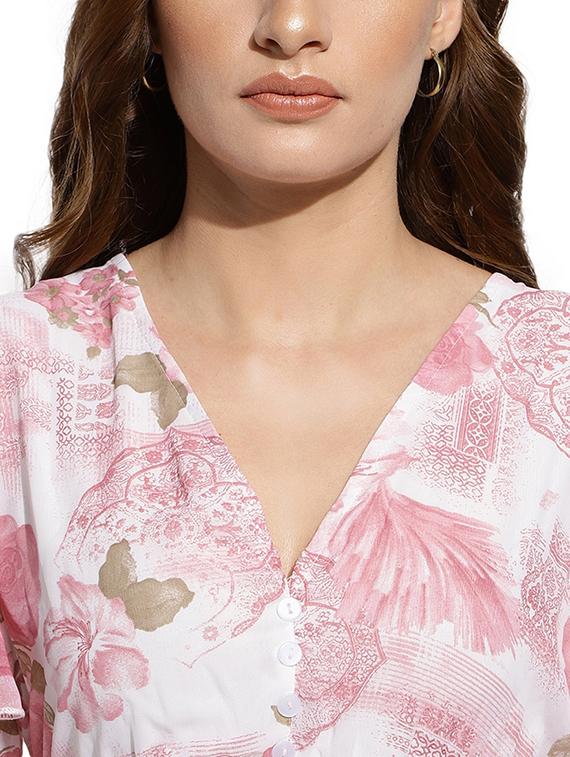 white floral print a-line dress - 20418752 - Standard Image - 5