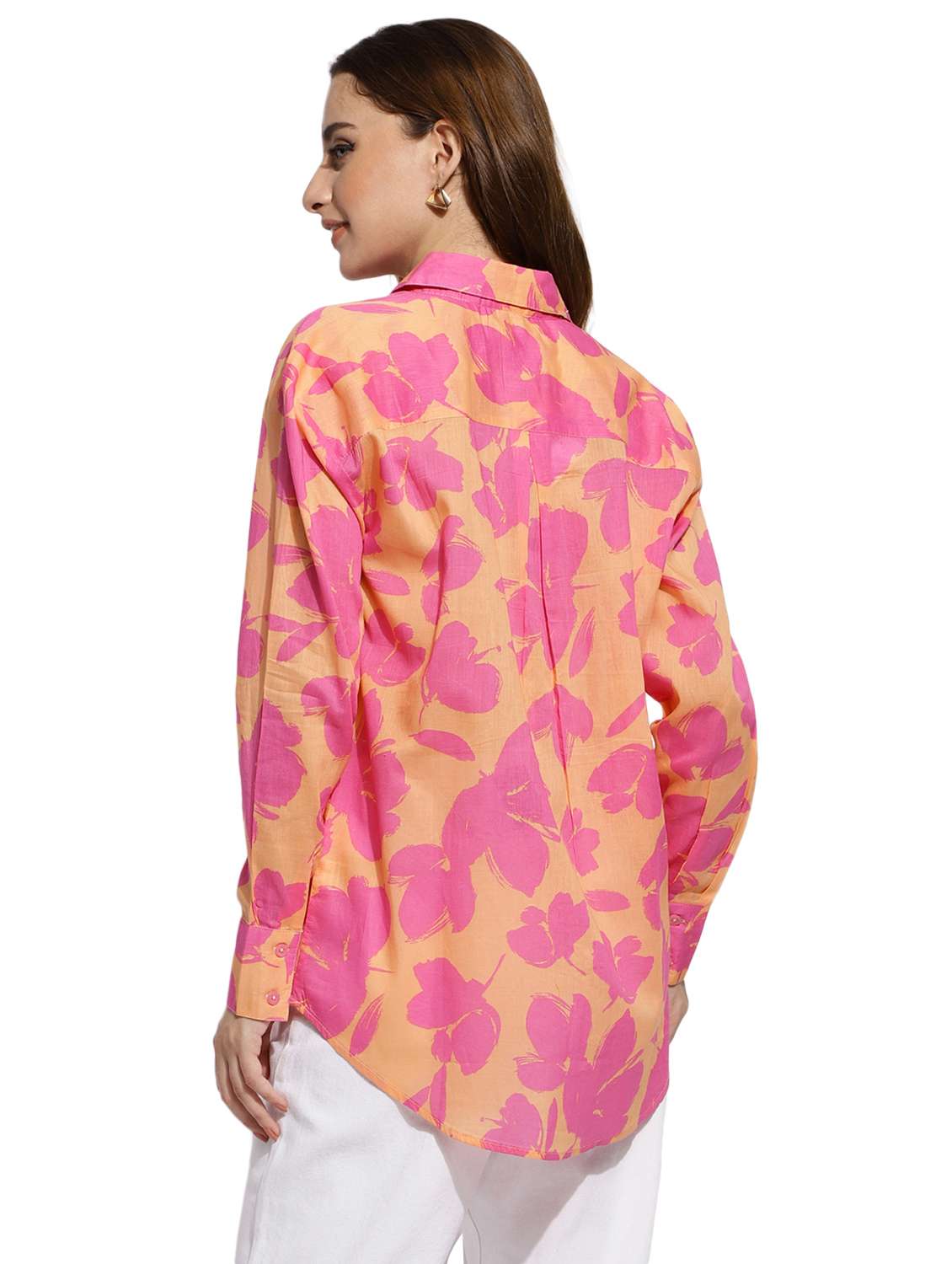 orange floral print regular shirt - 20418754 - Standard Image - 3