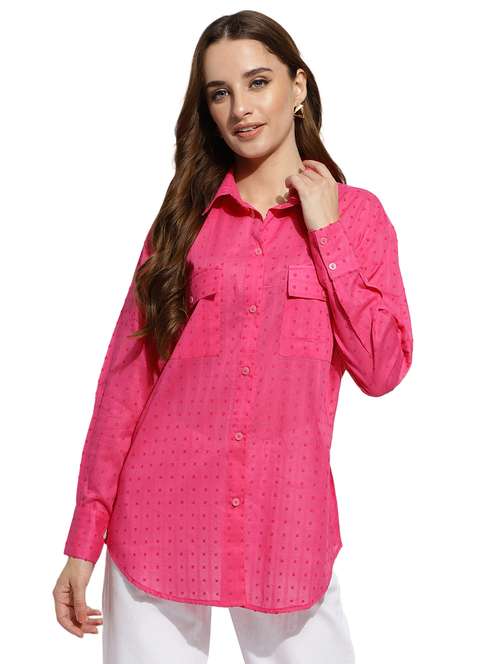 pink self design regular shirt - 20418756 -  Standard Image - 0