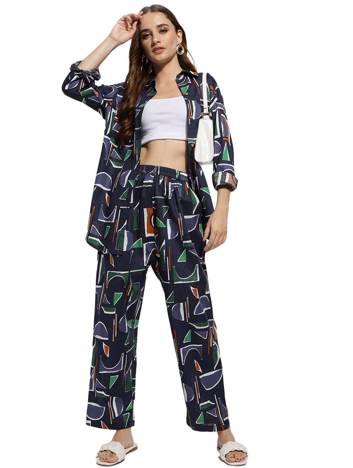 black printed shirt and trouser set co-ord - 20418759 -  Zoom Image - 0