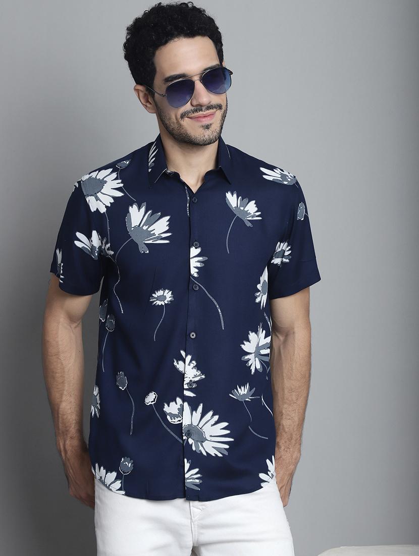men blue regular fit floral casual shirt - 20418792 - Zoom Image - 0