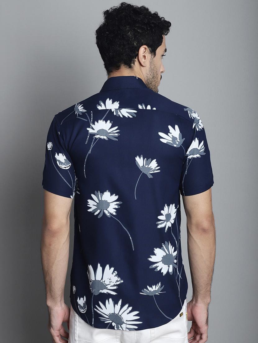 men blue regular fit floral casual shirt - 20418792 - Standard Image - 3