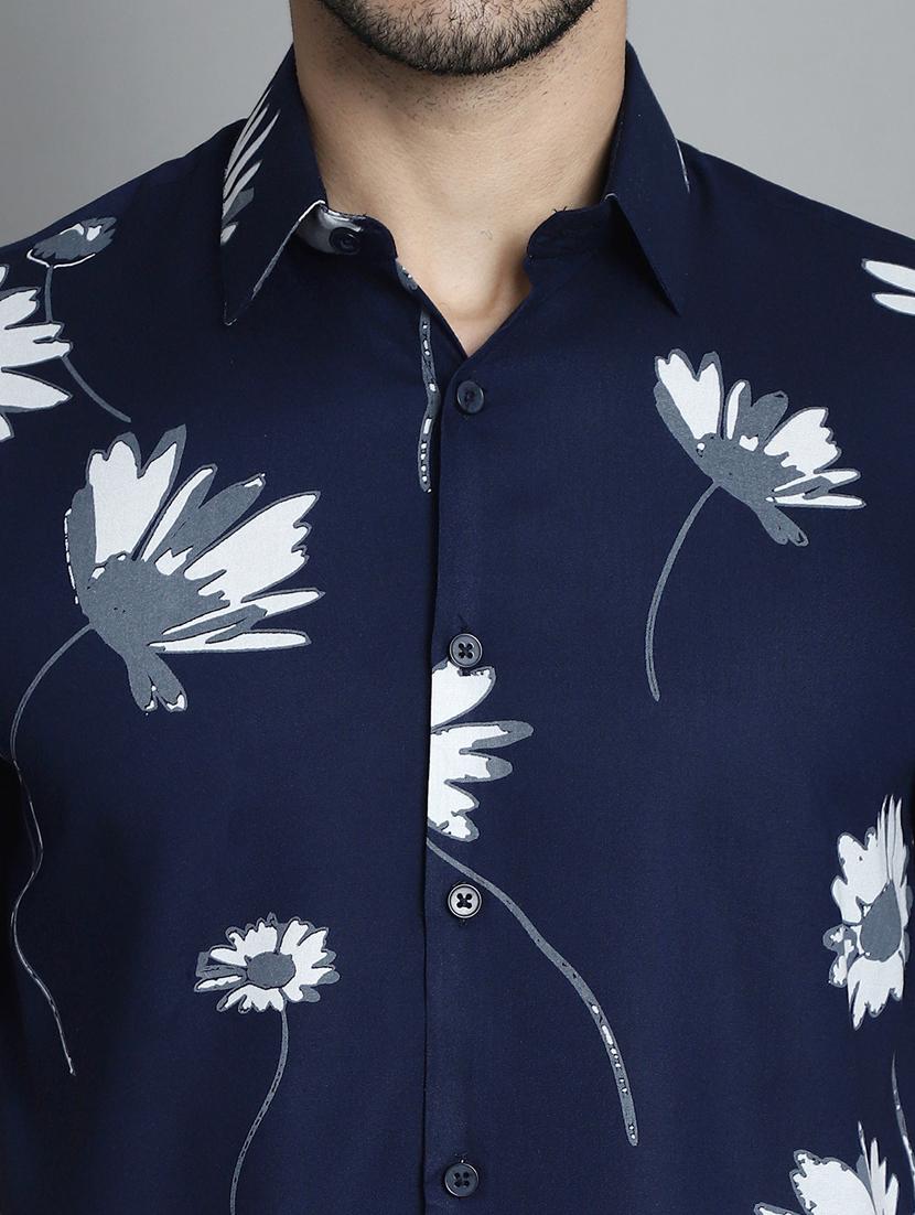 men blue regular fit floral casual shirt - 20418792 - Standard Image - 5