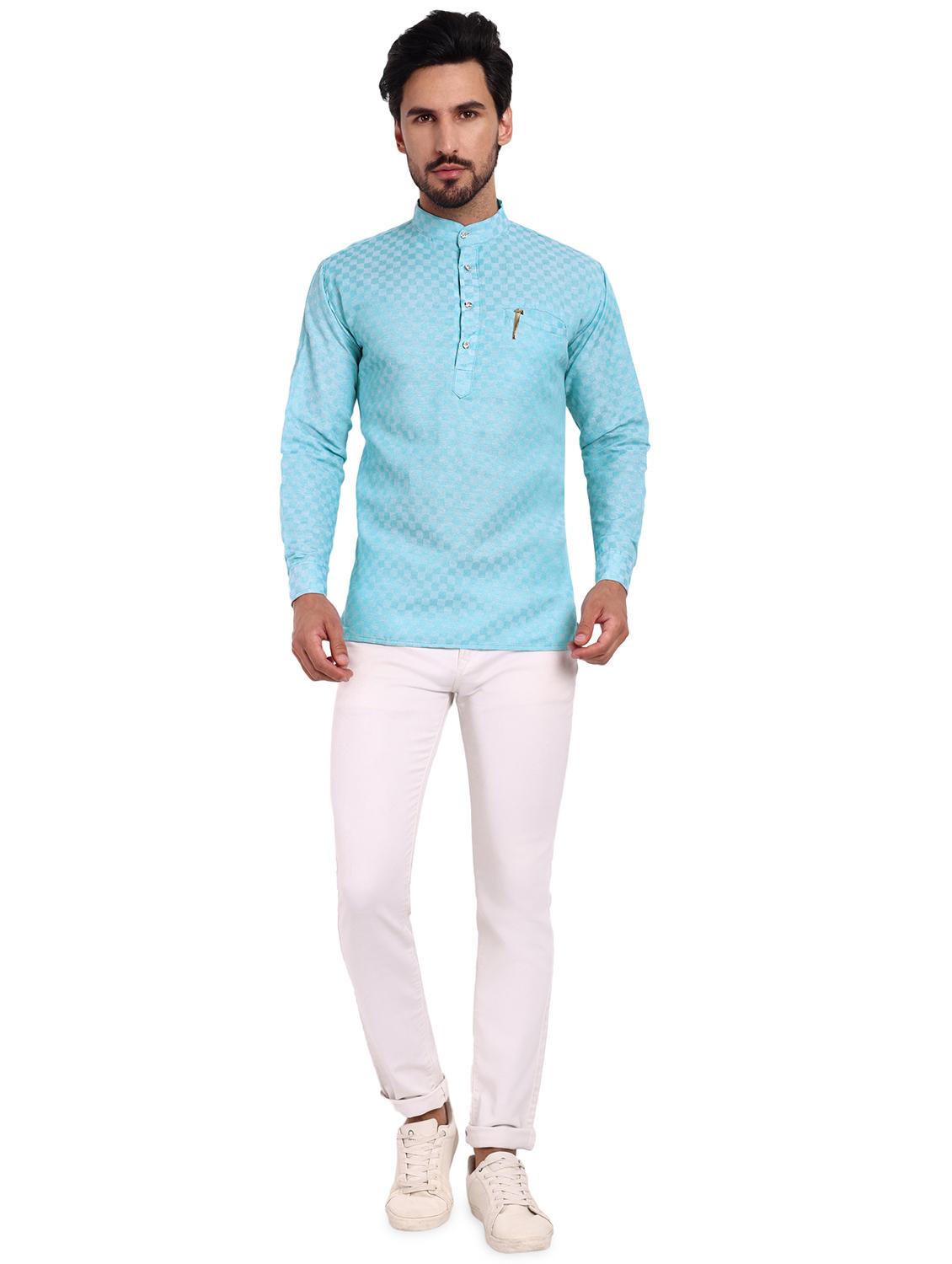 men self design cotton short kurta - 20418932 - Standard Image - 3