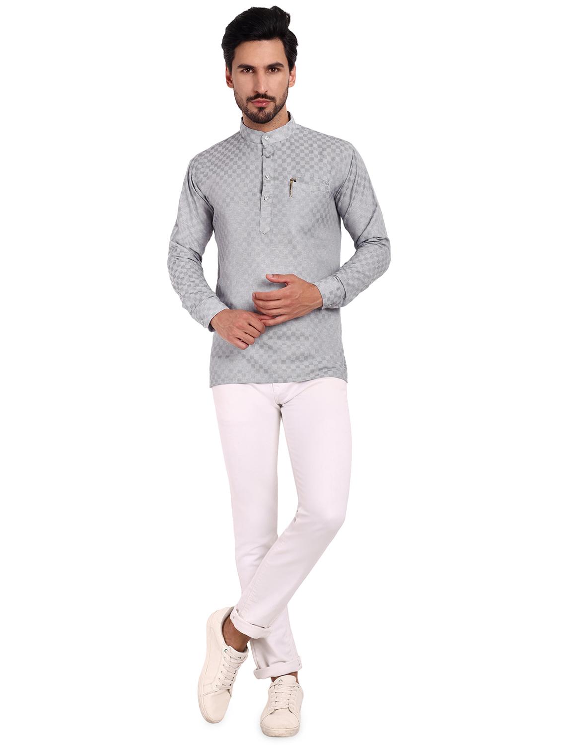 men self design cotton short kurta - 20418933 - Standard Image - 3
