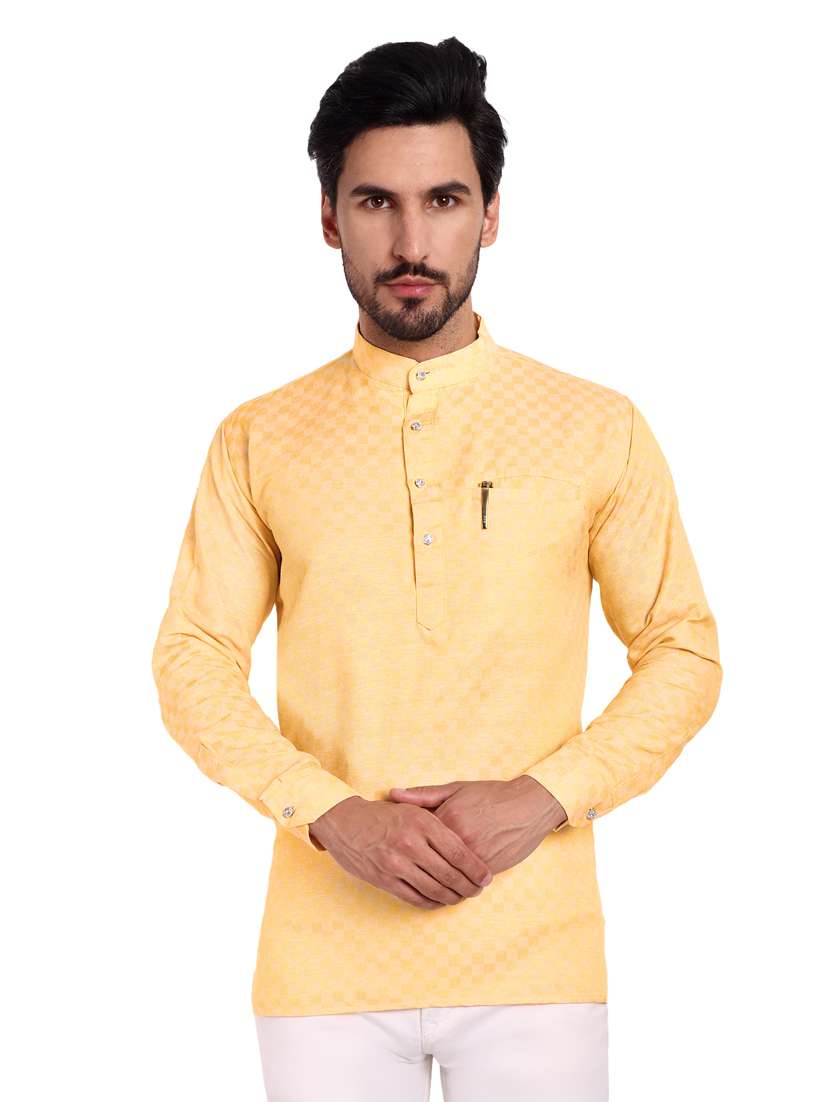 men self design cotton short kurta