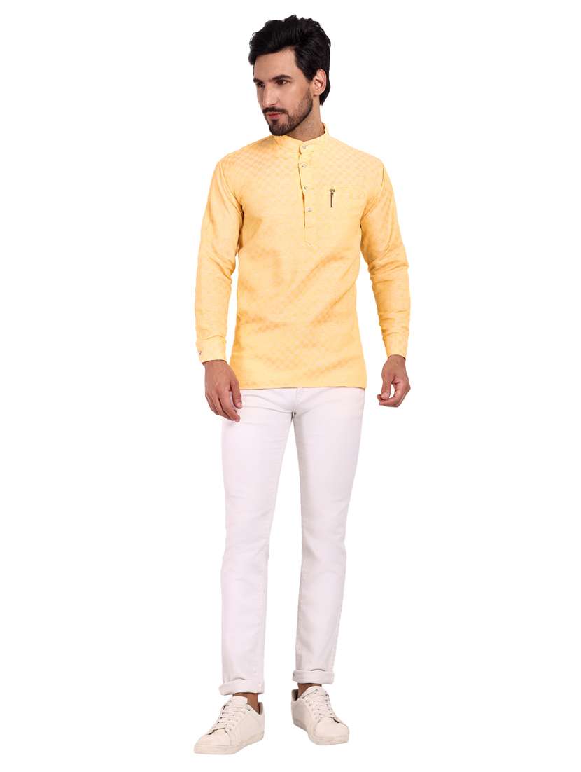 men self design cotton short kurta - 20418934 -  Standard Image - 3
