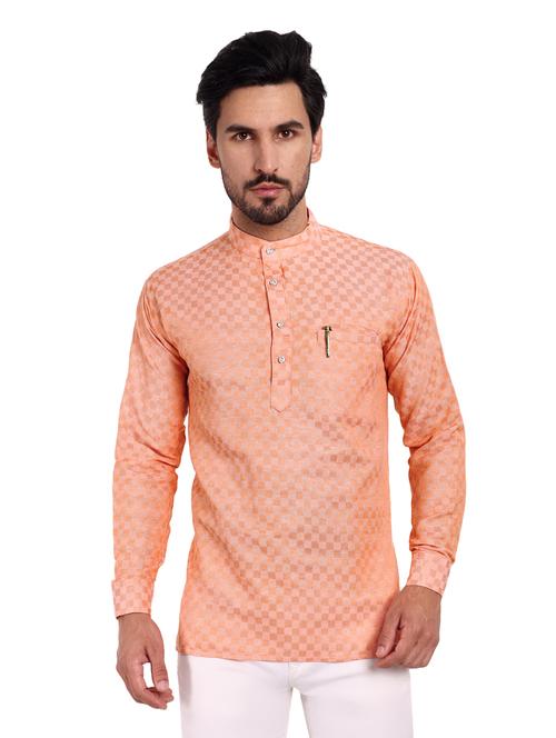 men self design cotton short kurta - 20418935 - Standard Image - 0