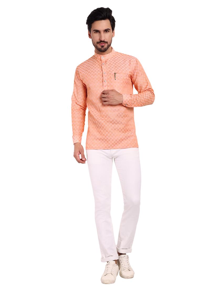 men self design cotton short kurta - 20418935 - Standard Image - 3