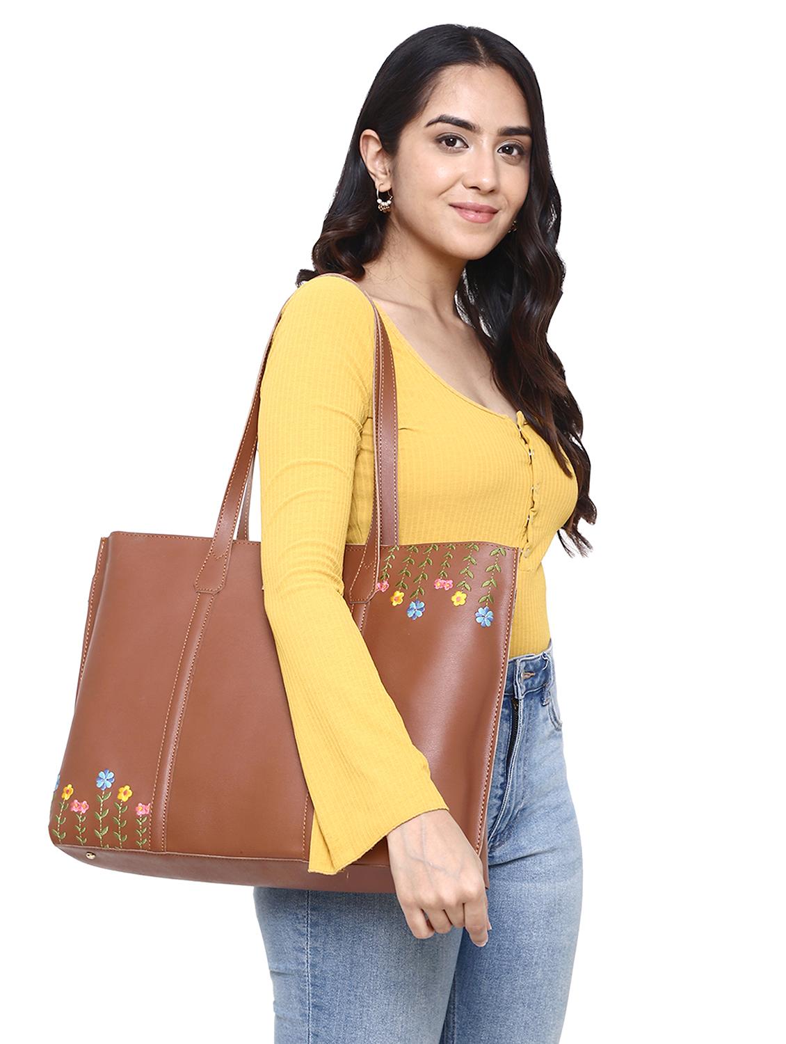 women leatherette embroidered tote bag - 20418955 - Standard Image - 5