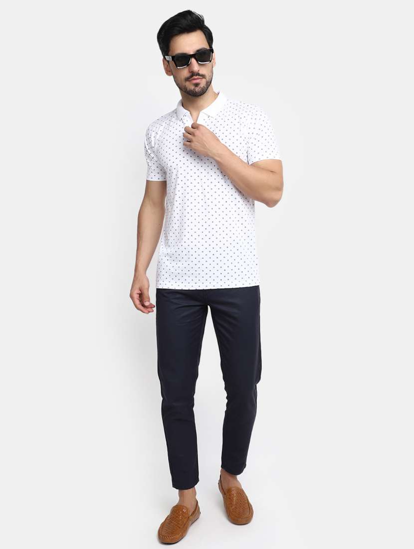 men solid navy blue cotton chinos slim fit casual trouser - 20420152 -  Standard Image - 3