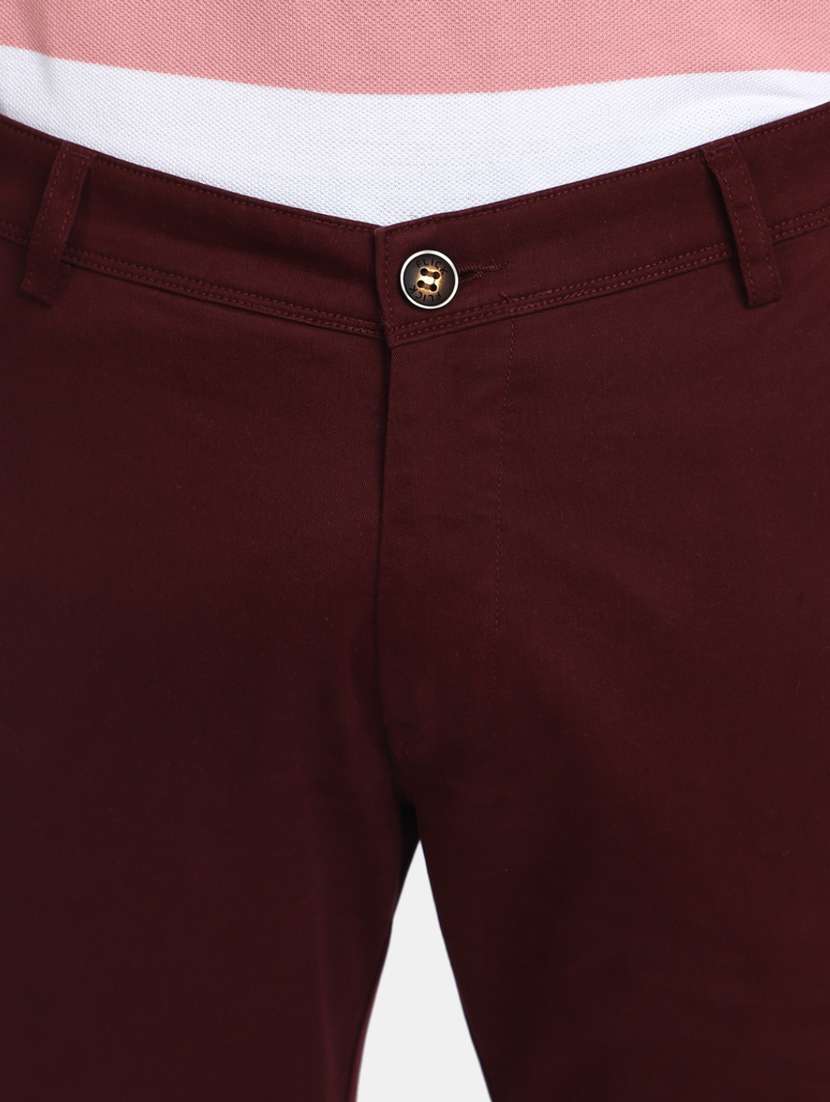 men solid maroon cotton chinos casual trouser - 20420162 -  Standard Image - 5