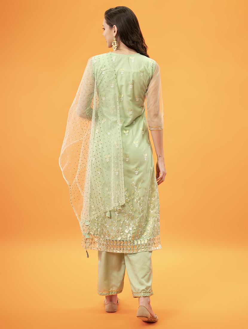 women green key hole neck kurta palazzo set with dupatta - 20420832 - Standard Image - 3
