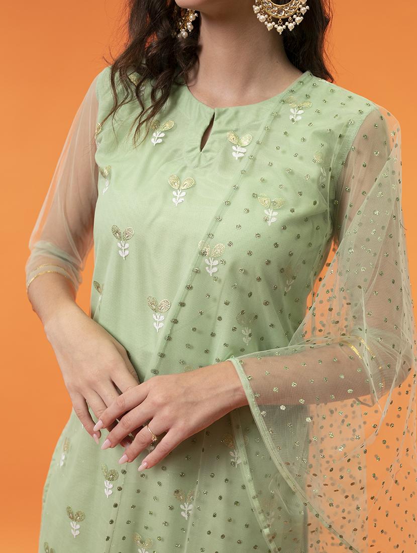 women green key hole neck kurta palazzo set with dupatta - 20420832 - Standard Image - 5