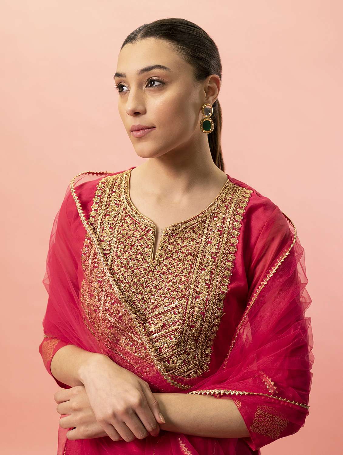 women pink notch neck kurta palazzo set with dupatta - 20420862 -  Standard Image - 5