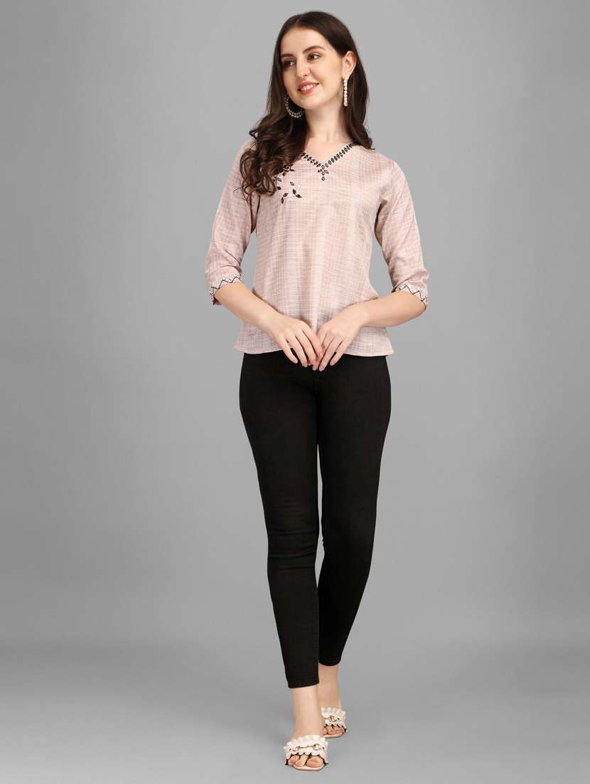 women beige embroidered regular top - 20420887 -  Standard Image - 3