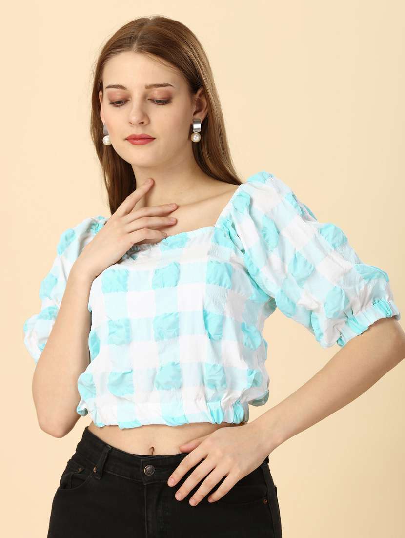 blue & white checkered crop top - 20420892 - Standard Image - 3