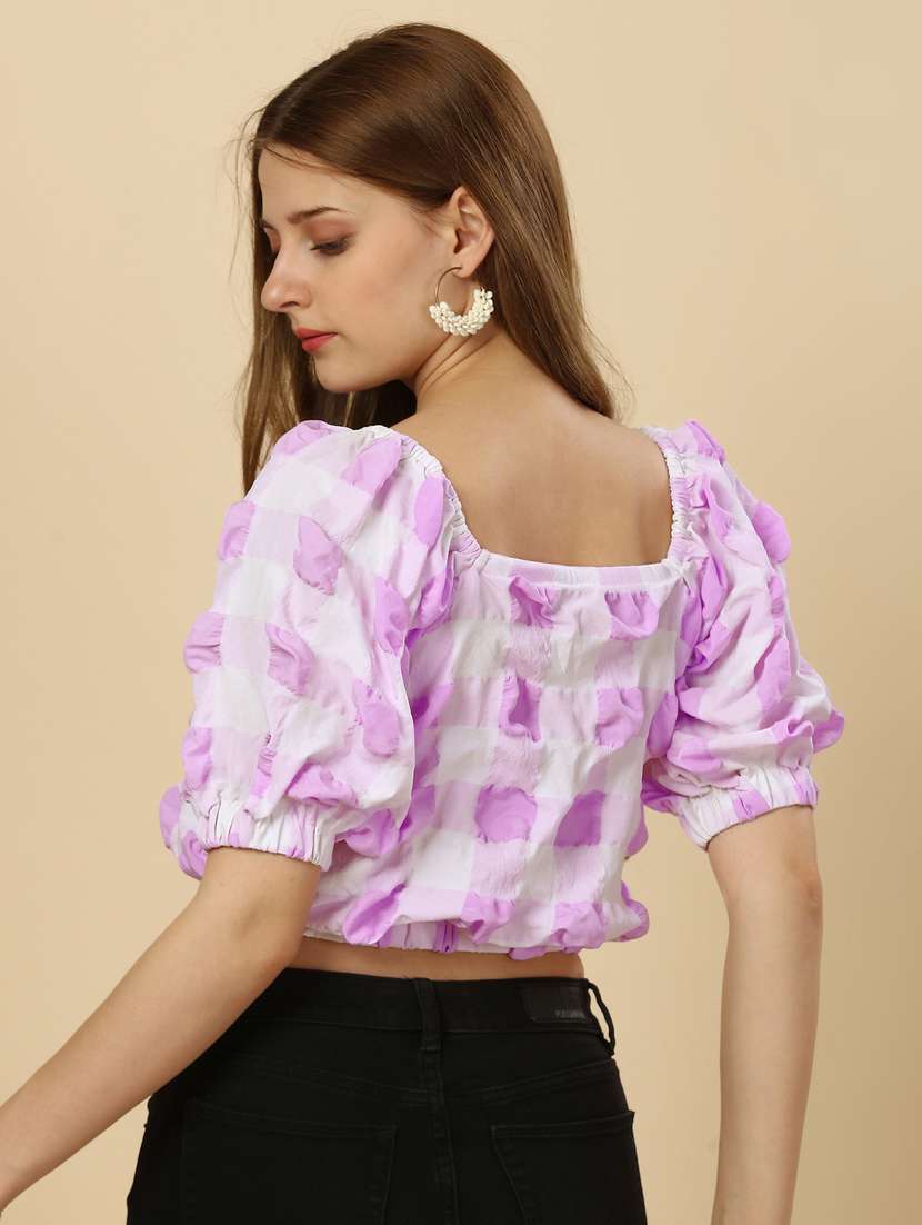 lavender & white checkered crop top - 20420893 - Standard Image - 3