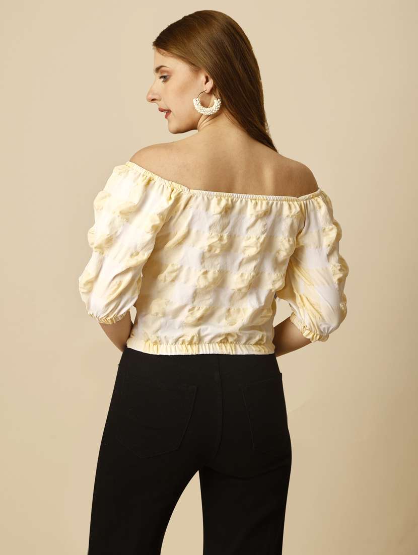 yellow & white checkered crop top - 20420894 -  Standard Image - 3