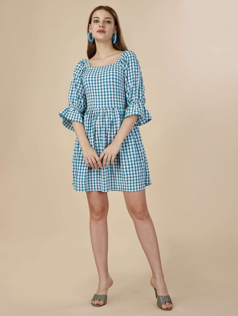 ai aqua checks fit & flare dress - 20420900 - Zoom Image - 0
