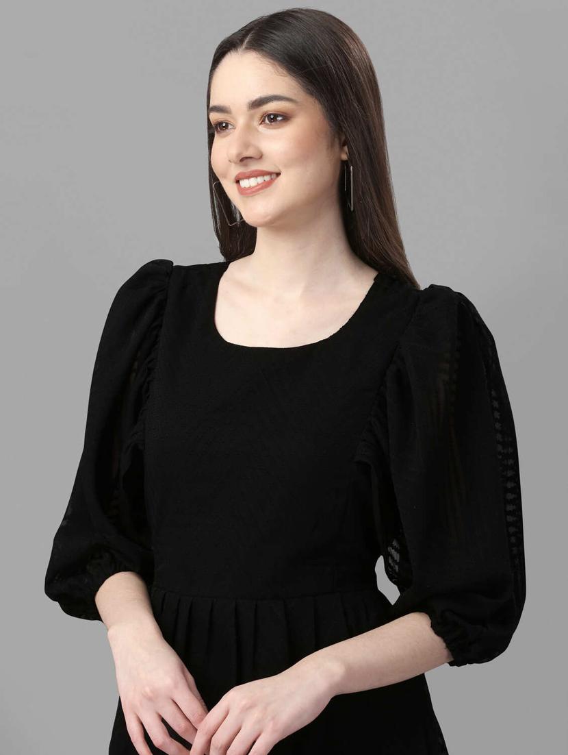 black self design fit & flare dress - 20420903 - Standard Image - 3
