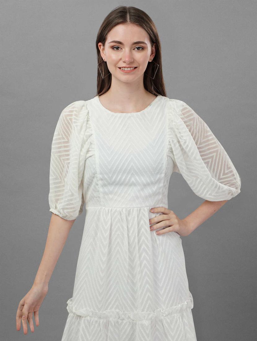 optic white self design fit & flare dress - 20420904 - Standard Image - 3