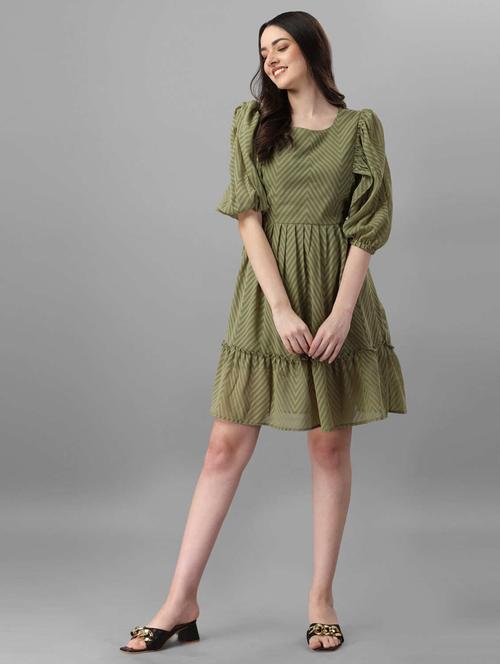 olive chevron fit & flare dress - 20420905 - Standard Image - 0