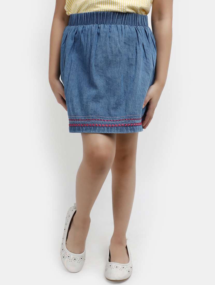 blue bottom embroidered denim skirt
