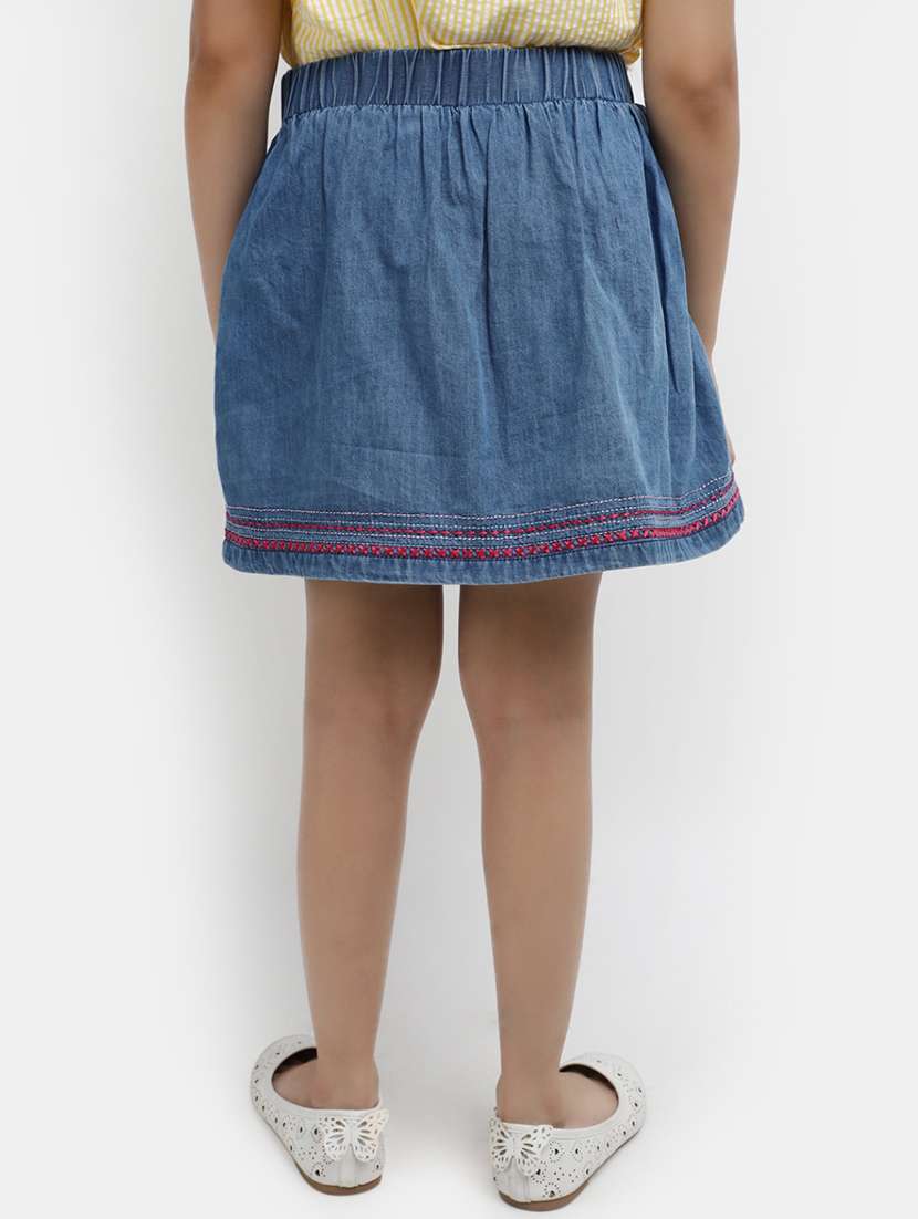 blue bottom embroidered denim skirt - 20420999 -  Standard Image - 3