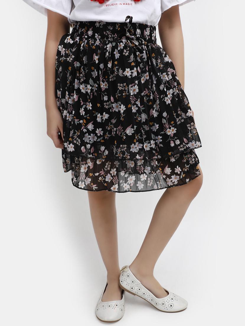 black floral print flared skirt - 20421014 -  Zoom Image - 0