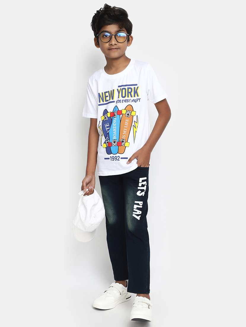 boys blue typography denim  jeans - 20421109 -  Standard Image - 3