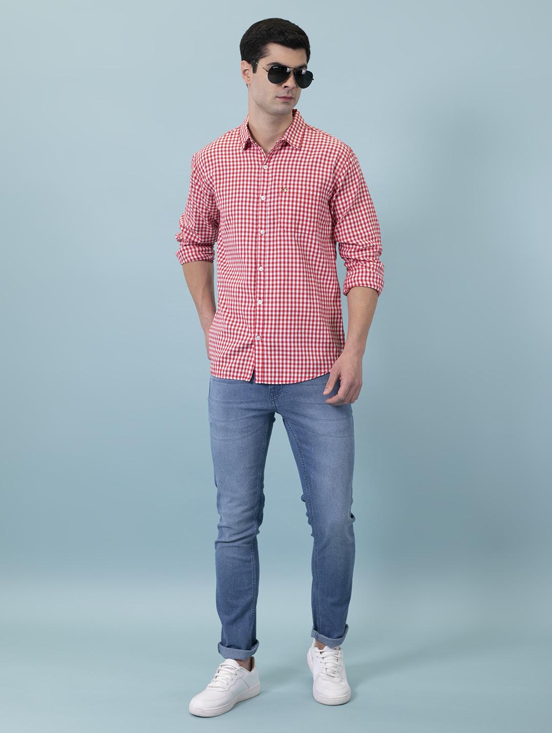 men red regular fit checkered casual shirt - 20421204 - Standard Image - 3
