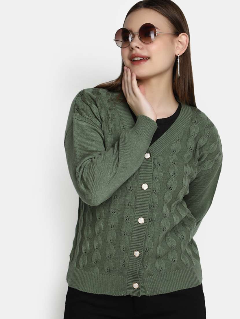 women's olive acrylic cardigan - 20422609 -  Standard Image - 3