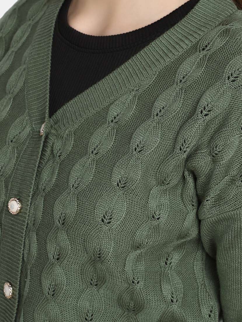 women's olive acrylic cardigan - 20422609 -  Standard Image - 5