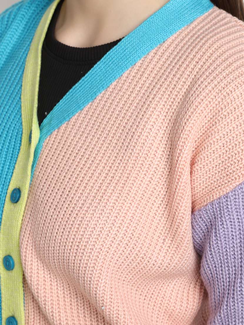 women's color blocked acrylic cardigan - 20422616 -  Standard Image - 5
