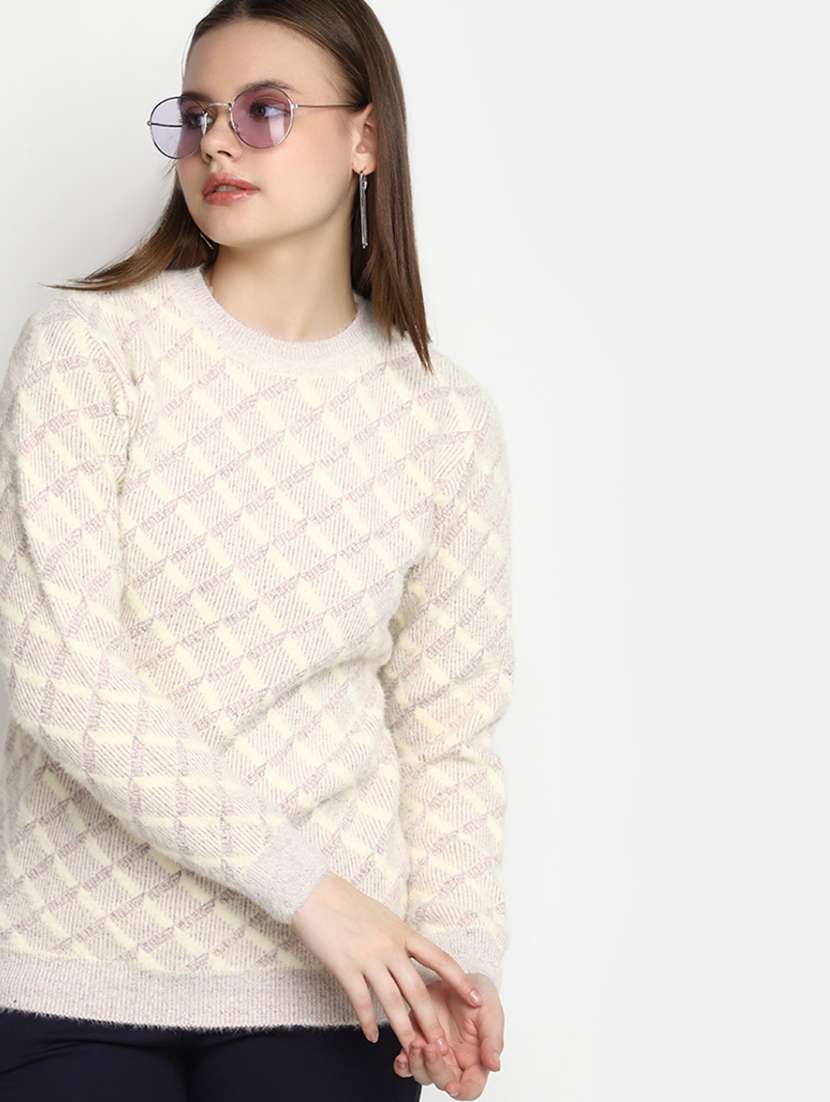 women checkered long sleeve pullover - 20422620 - Standard Image - 3