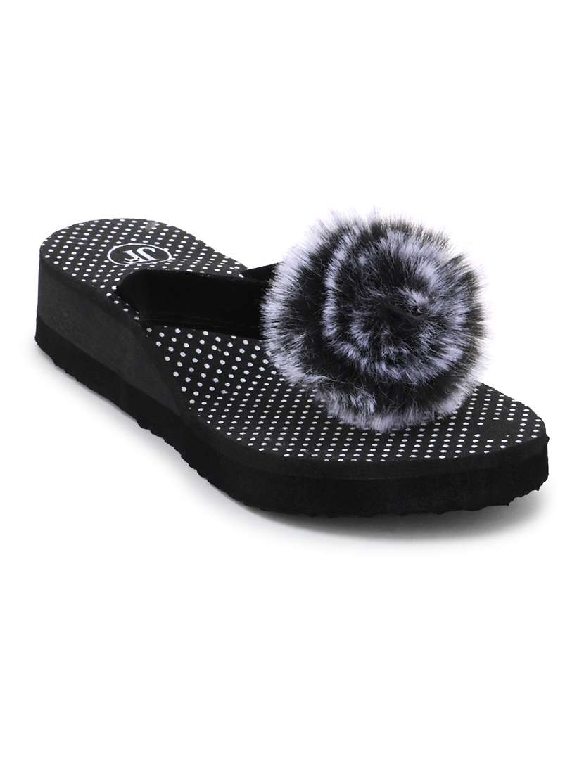 women polka dots black embellished flip flops