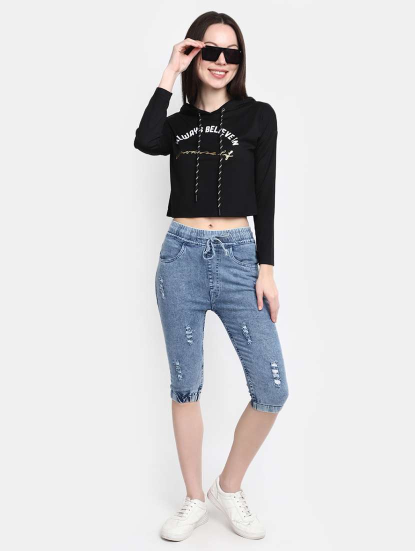 blue distressed denim capri - 20424237 -  Standard Image - 3