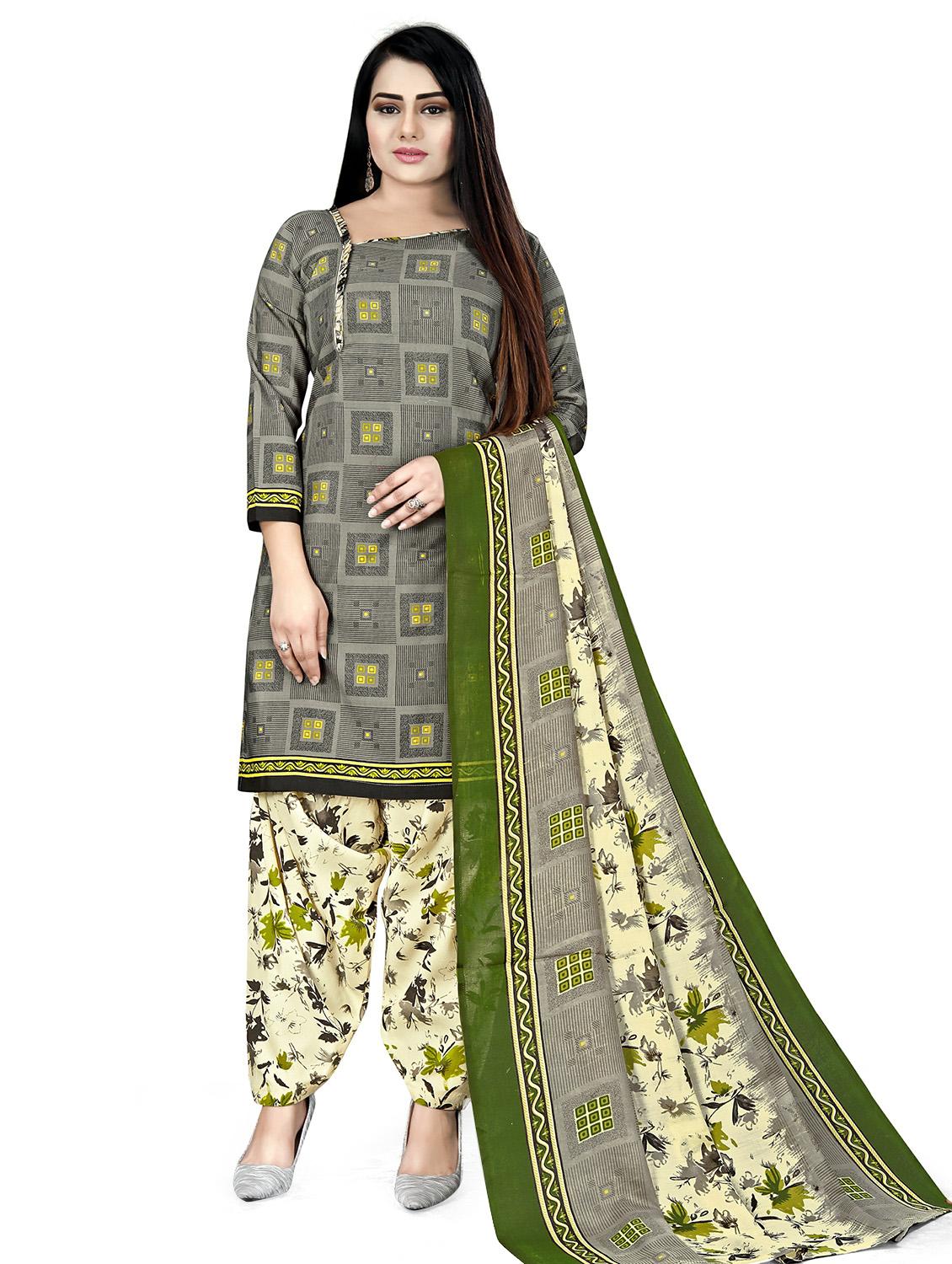 women grey geometric printed unstitched suits - 20424297 -  Zoom Image - 0