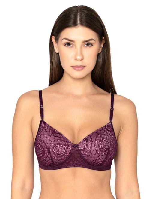 purple lace detailed full coverage regular bra - 20424360 -  Standard Image - 0