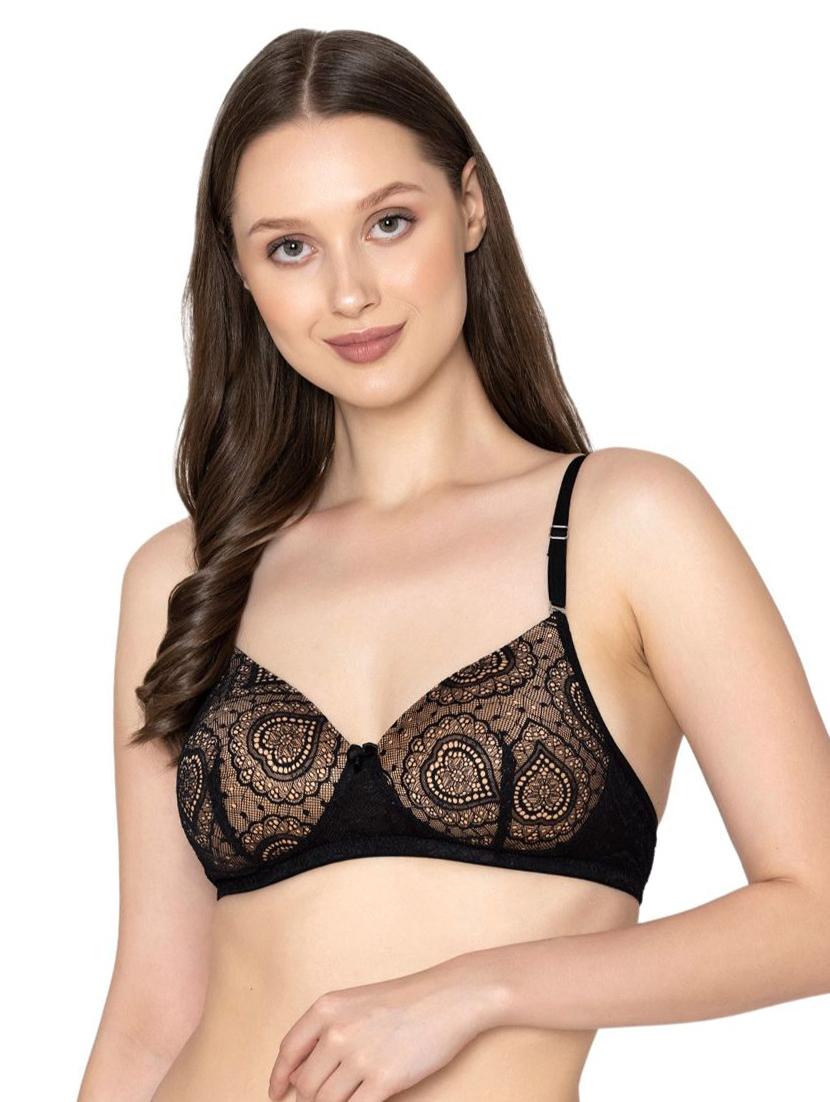 black lace detailed full coverage regular bra - 20424362 -  Zoom Image - 0